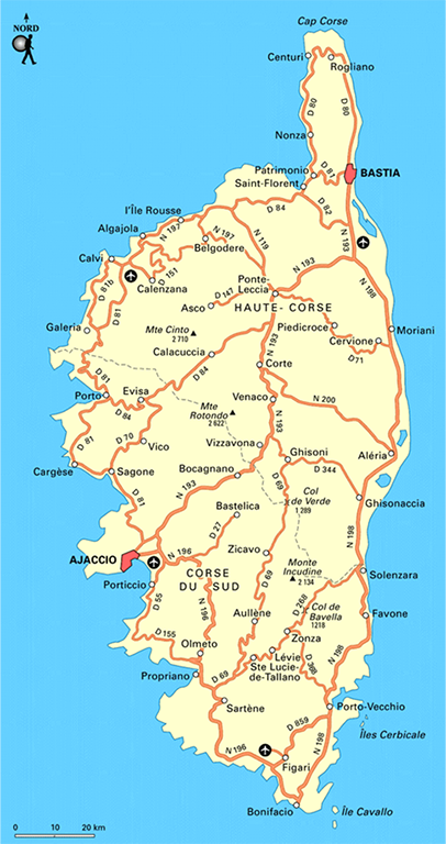 carte touristique de la corse
